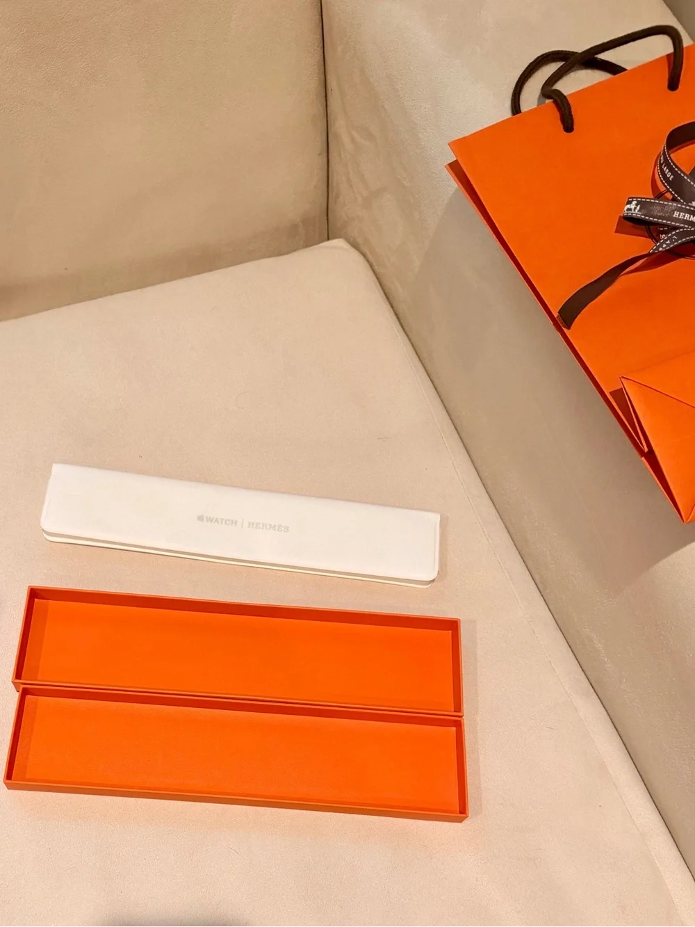 Hermes Orange Gift Bag and iWatch Band Box with Original Ribbon